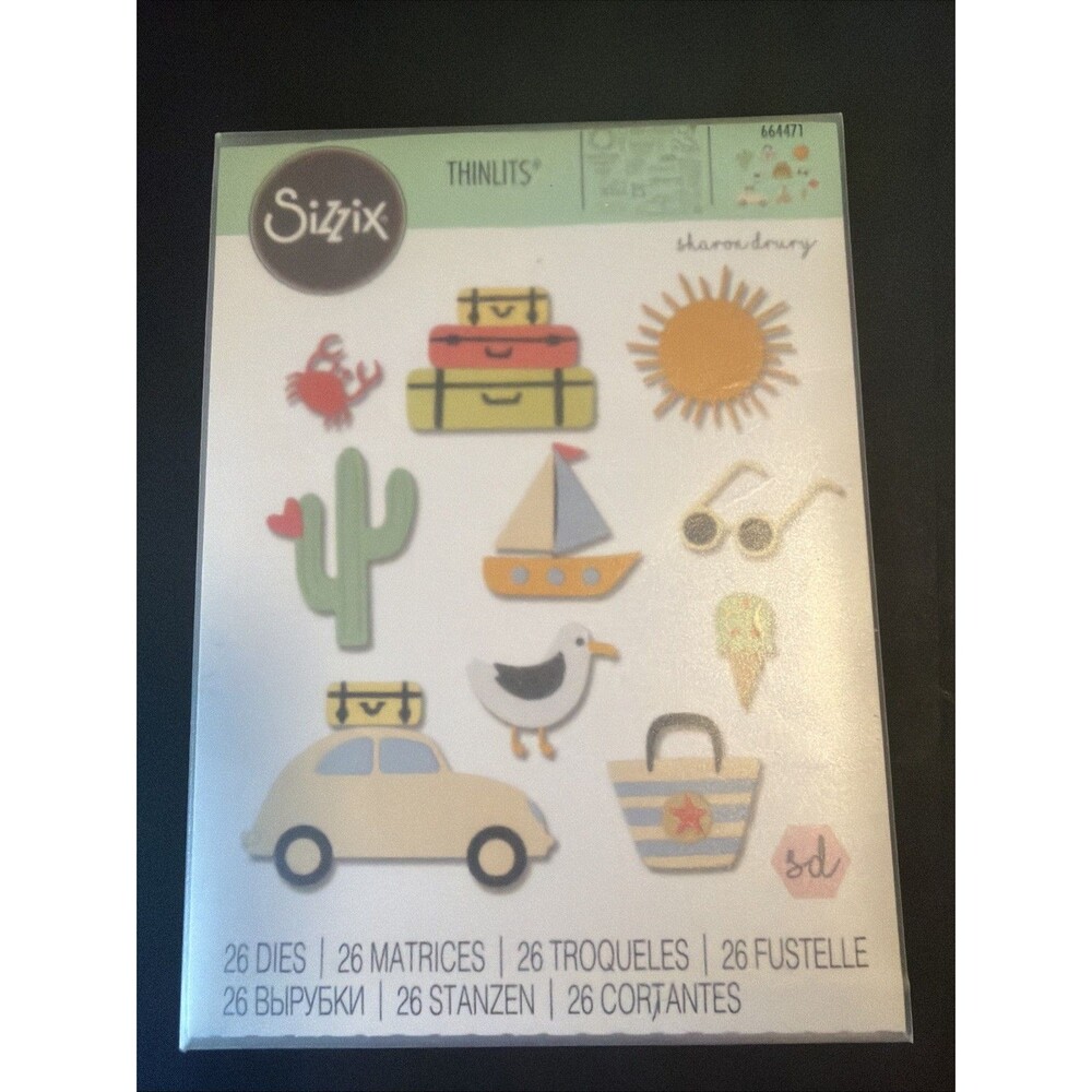 Retired Sizzix Thinlits Summer Days 26pc #664471 cactus car sun Sharon Drury